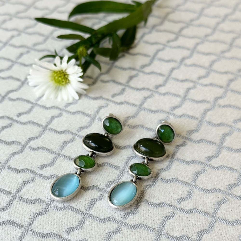 Liz Claiborne Vintage Silver-Tone Cabochon Drop Earrings